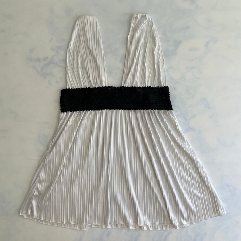 Silver Pleated Black Sequin Deep V-neck Mini Dress